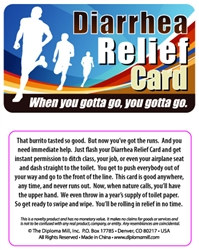 Diarrhea Relief Plastic Pocket Card