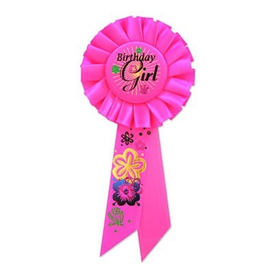 Birthday Girl Rosette Ribbon with Flowers - PartyCheap