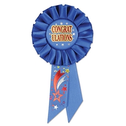 This award ribbon is made from brilliant blue fabric and features "congratulations" in the center of the ribbon. Star graphics dot the ribbon and add to awesomeness of this item. 