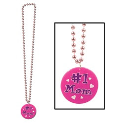 Pink Bead with Printed #1 Mom Medallion