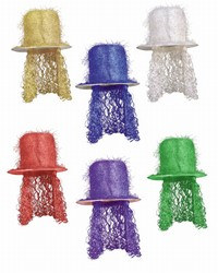 Assorted Tinsel Top Hats with Curly Wigs