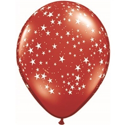 Red Latex Balloon with White Stars - 11 inch